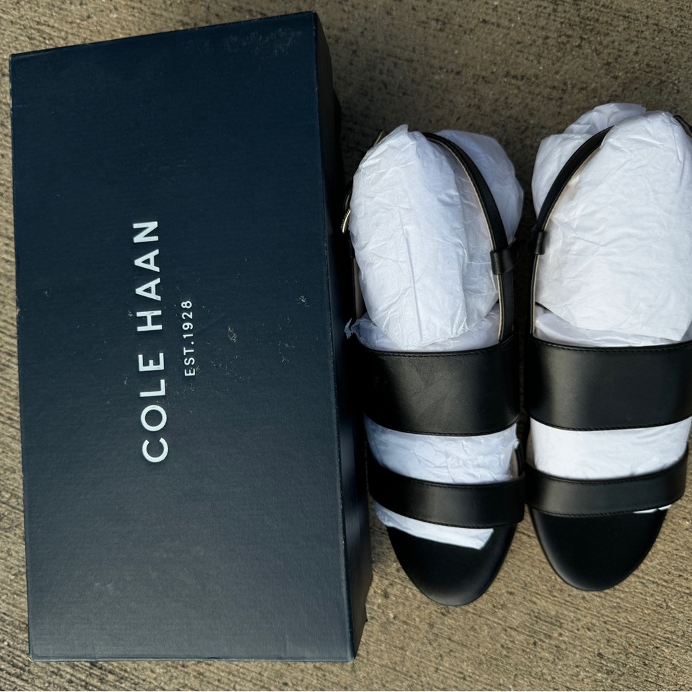 Cole Haan Annabel Grand Wedge Black Leather Sandals Shoes Slingback Size 6.5 B